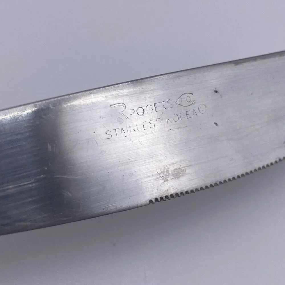 Rogers Oneida Rose Scroll Dinner Knives Set of 7 8.5” Stainless Korea